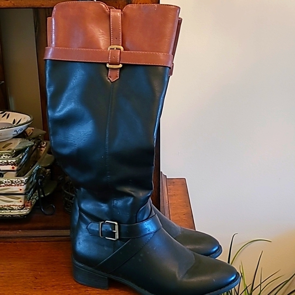 💥3for$12💥 Rampage Imagine black & brown riding boots, size 8.5 - Picture 1 of 12